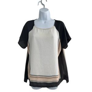 Ann Taylor‎ LOFT Petites Women's Cream Polka Dot Cap Sleeves Hi Low Top LP